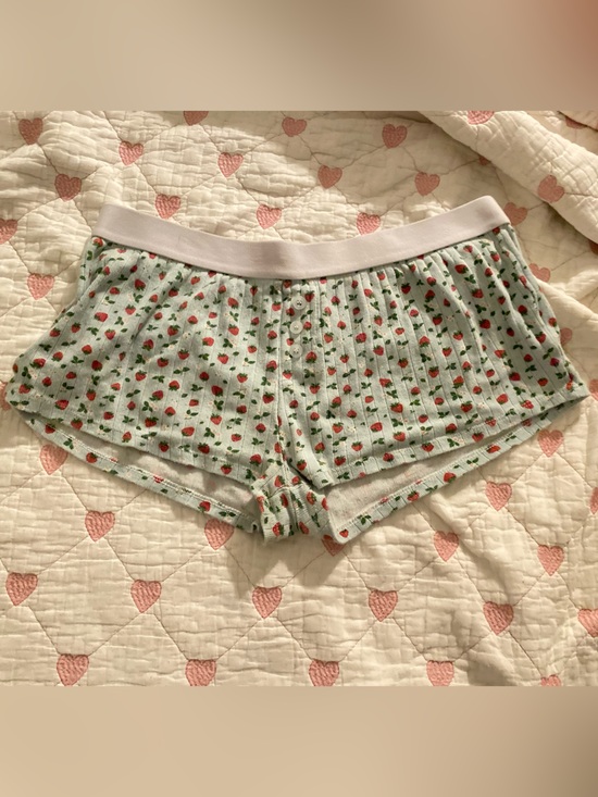 Pants - Strawberry Print Ribbed Button-Front Crop Top — Mint